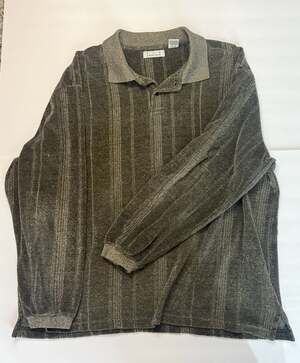 Ron Chereskin Long Sleeve Polo Shirt Green Vertical Striped Knit Pullover